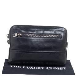 Bally Black Leather Logo Embossed Clutch