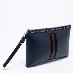 Bally Navy Blue Leather Hartland Wristlet Clutch