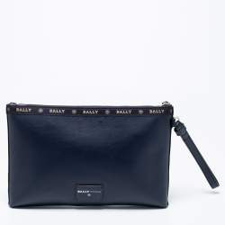Bally Navy Blue Leather Hartland Wristlet Clutch