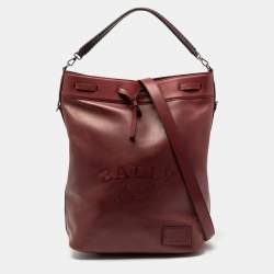 Bally Burgundy Leather Cloy Drawstring Bucket Bag