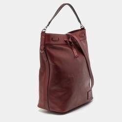 Bally Burgundy Leather Cloy Drawstring Bucket Bag
