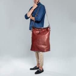 Bally Burgundy Leather Cloy Drawstring Bucket Bag