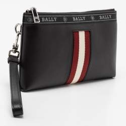 Bally Black Leather Stripe Hartland Wristlet Clutch