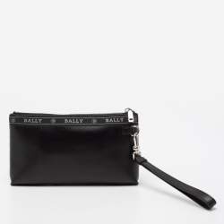 Bally Black Leather Stripe Hartland Wristlet Clutch