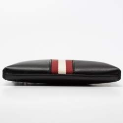 Bally Black Leather Stripe Hartland Wristlet Clutch