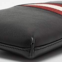 Bally Black Leather Stripe Hartland Wristlet Clutch
