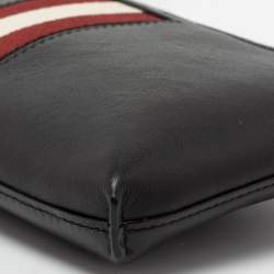 Bally Black Leather Stripe Hartland Wristlet Clutch