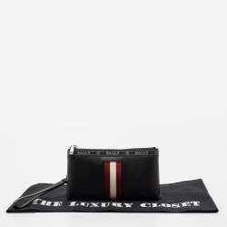 Bally Black Leather Stripe Hartland Wristlet Clutch