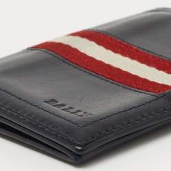 Bally Navy Blue Leather and Canvas Web Bifold Card Case