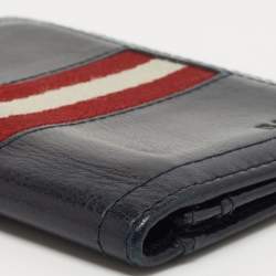 Bally Navy Blue Leather and Canvas Web Bifold Card Case
