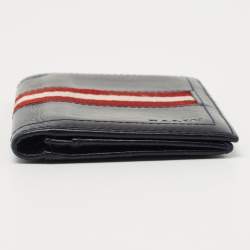 Bally Navy Blue Leather and Canvas Web Bifold Card Case