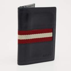 Bally Navy Blue Leather and Canvas Web Bifold Card Case