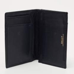 Bally Navy Blue Leather and Canvas Web Bifold Card Case