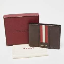 Bally Dark Brown Leather Stripe Bifold Wallet