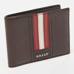 Bally Dark Brown Leather Stripe Bifold Wallet