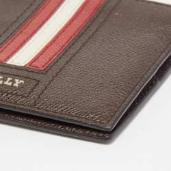 Bally Dark Brown Leather Stripe Bifold Wallet
