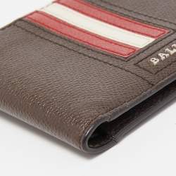 Bally Dark Brown Leather Stripe Bifold Wallet