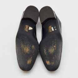 Pre Owned Bally Black Leather Logo Slip On Penny Loafers Size 45
