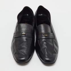 Pre Owned Bally Black Leather Logo Slip On Penny Loafers Size 45