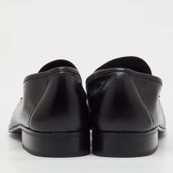 Pre Owned Bally Black Leather Logo Slip On Penny Loafers Size 45