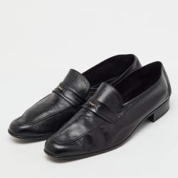 Pre Owned Bally Black Leather Logo Slip On Penny Loafers Size 45