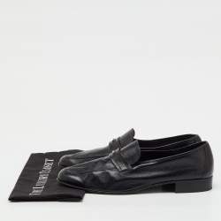 Pre Owned Bally Black Leather Logo Slip On Penny Loafers Size 45