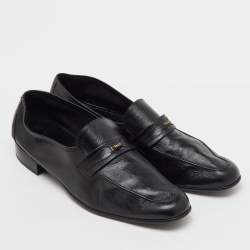 Pre Owned Bally Black Leather Logo Slip On Penny Loafers Size 45