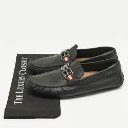 Pre Owned Bally Black Leather BB Horsebit Pebbled Driver Loafers Size 41.5