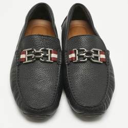 Pre Owned Bally Black Leather BB Horsebit Pebbled Driver Loafers Size 41.5