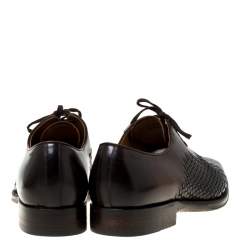 Pre Owned Bally Brown Leather Braided Lace Up Oxfords Size 41