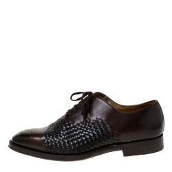 Pre Owned Bally Brown Leather Braided Lace Up Oxfords Size 41