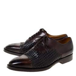 Pre Owned Bally Brown Leather Braided Lace Up Oxfords Size 41
