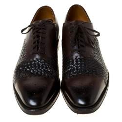 Pre Owned Bally Brown Leather Braided Lace Up Oxfords Size 41