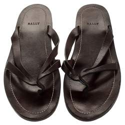 Bally Brown Leather Thong Flat Sandals Size 43