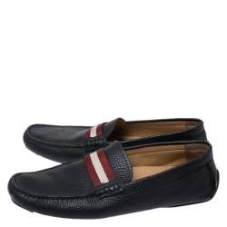 Bally Black Textured Leather Wabler Slip On Loafers Size 42