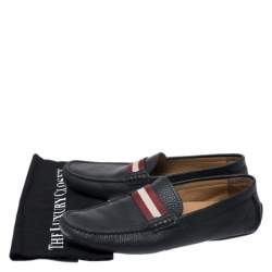 Bally Black Textured Leather Wabler Slip On Loafers Size 42