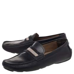 Bally Black Leather Wabler Slip On Loafers Size 39