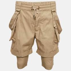 Balmain Beige Cotton Strap Detail Cargo Shorts M