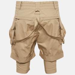 Balmain Beige Cotton Strap Detail Cargo Shorts M