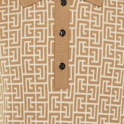 مملوكة مسبقًا Balmain Beige Monogram Wool & Linen Knit Polo T-Shirt M