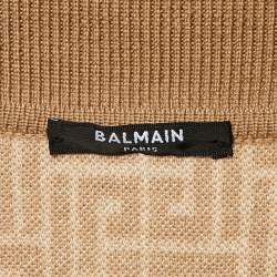 مملوكة مسبقًا Balmain Beige Monogram Wool & Linen Knit Polo T-Shirt M