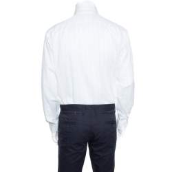 Pre Owned Balmain Off White Striped Cotton Long Sleeve Button Front Two Ply Shirt L