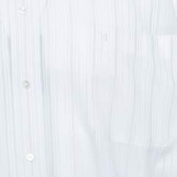 Pre Owned Balmain Off White Striped Cotton Long Sleeve Button Front Two Ply Shirt L