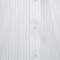 Pre Owned Balmain Cream Striped Cotton Long Sleeve Button Front Two Ply Shirt L