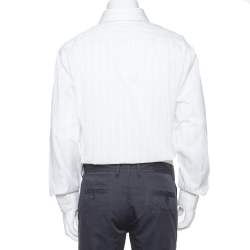 Balmain Cream Striped Cotton Long Sleeve Button Front Two Ply Shirt L