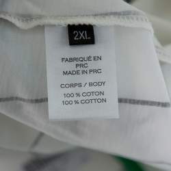 Pre Owned Balmain White Striped Cotton Velvet Logo Detail Crewneck T-Shirt XXL