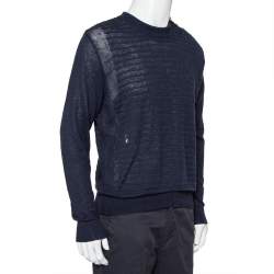 Balmain Navy Blue Linen Knit Shoulder Button Detail Distressed Sweater L