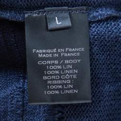 Balmain Navy Blue Linen Knit Shoulder Button Detail Distressed Sweater L