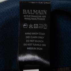 Pre Owned Balmain Blue Cotton Elbow Patch Detail Single Breasted Blazer XXXL