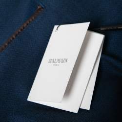 Pre Owned Balmain Blue Cotton Elbow Patch Detail Single Breasted Blazer XXXL